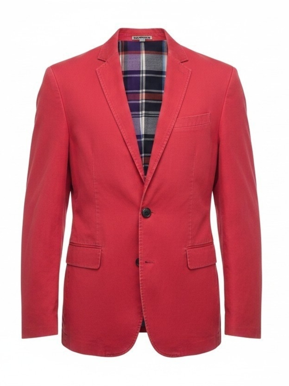 Express Men's Medium Red Cotton Linen Blazer Plaid Lined 2 Button Sport Coat